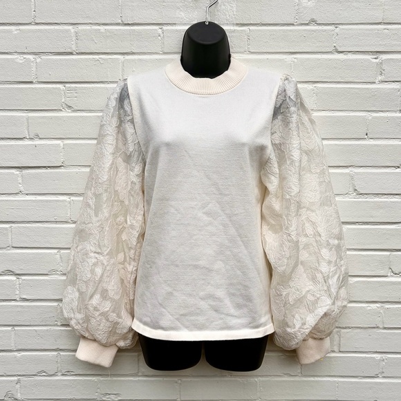 Shop The Mint Sheer Floral Long Sleeved Sweater in White, SZ L - Never Worn! - Picture 2 of 10